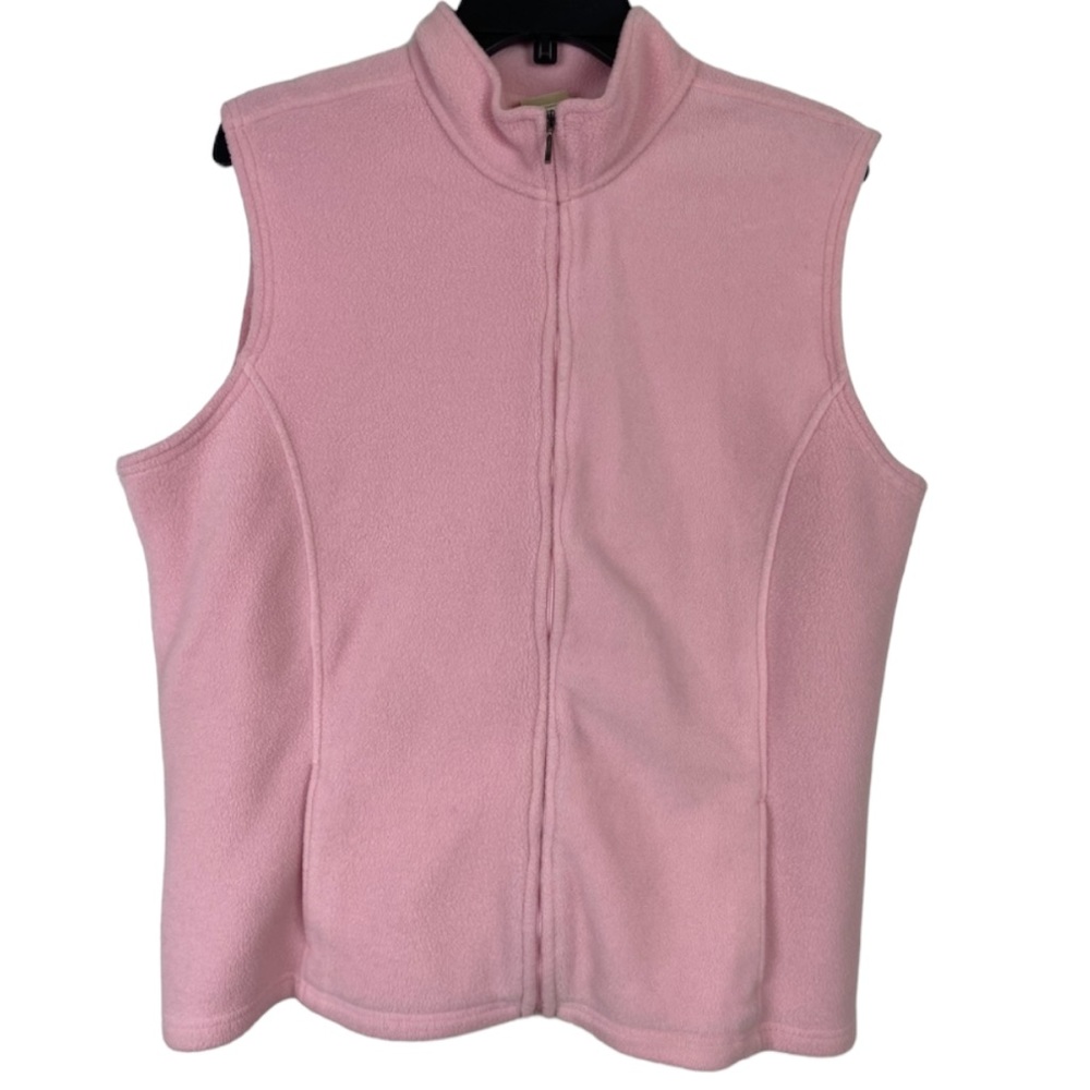 L.L.BEAN Women’s XL Pink Polartec Fleece ZIP Up Sleeveless Jacket Vest Pockets - Picture 2 of 11